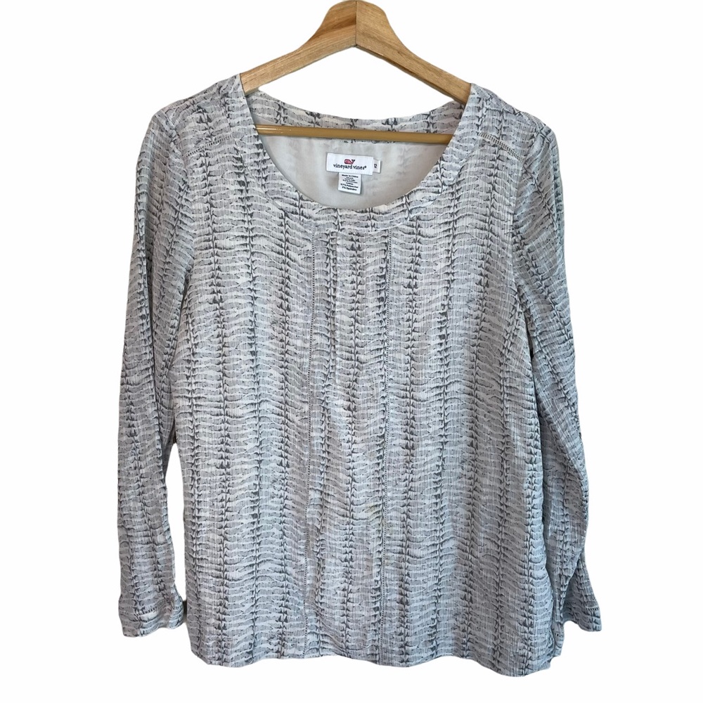 Vineyard Vines Grey White Snake Animal Print Abstract Silk Blend Top